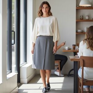 Vintage 90s Freedberg Black Houndstooth Wool Skirt Womens 14 Traditional Holiday